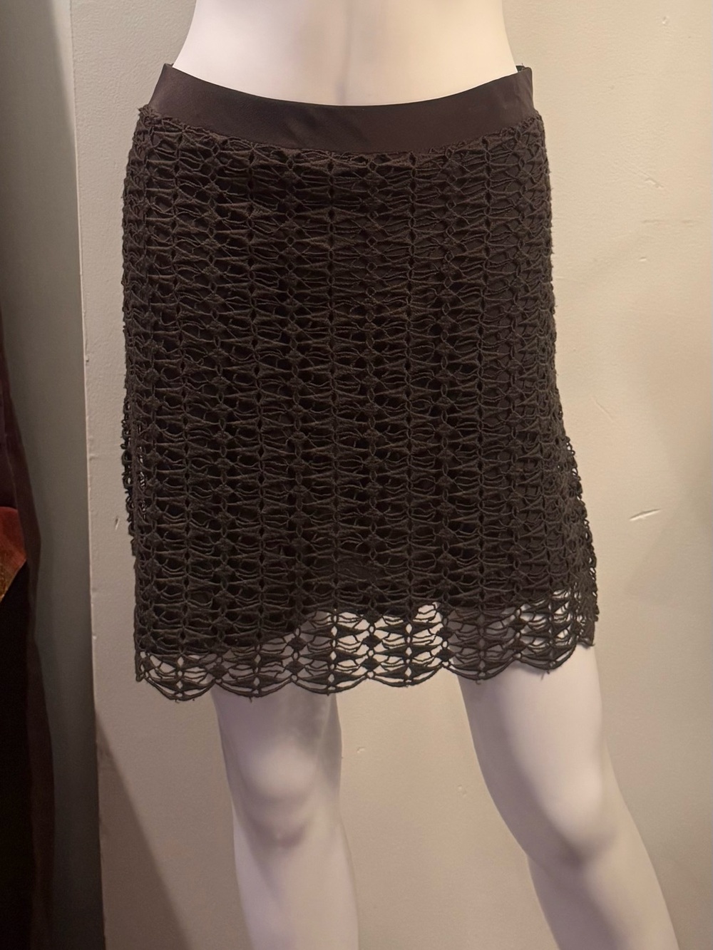 J. Crew Black Crochet Overlay Silk Lining Merino Wool Mini Skirt